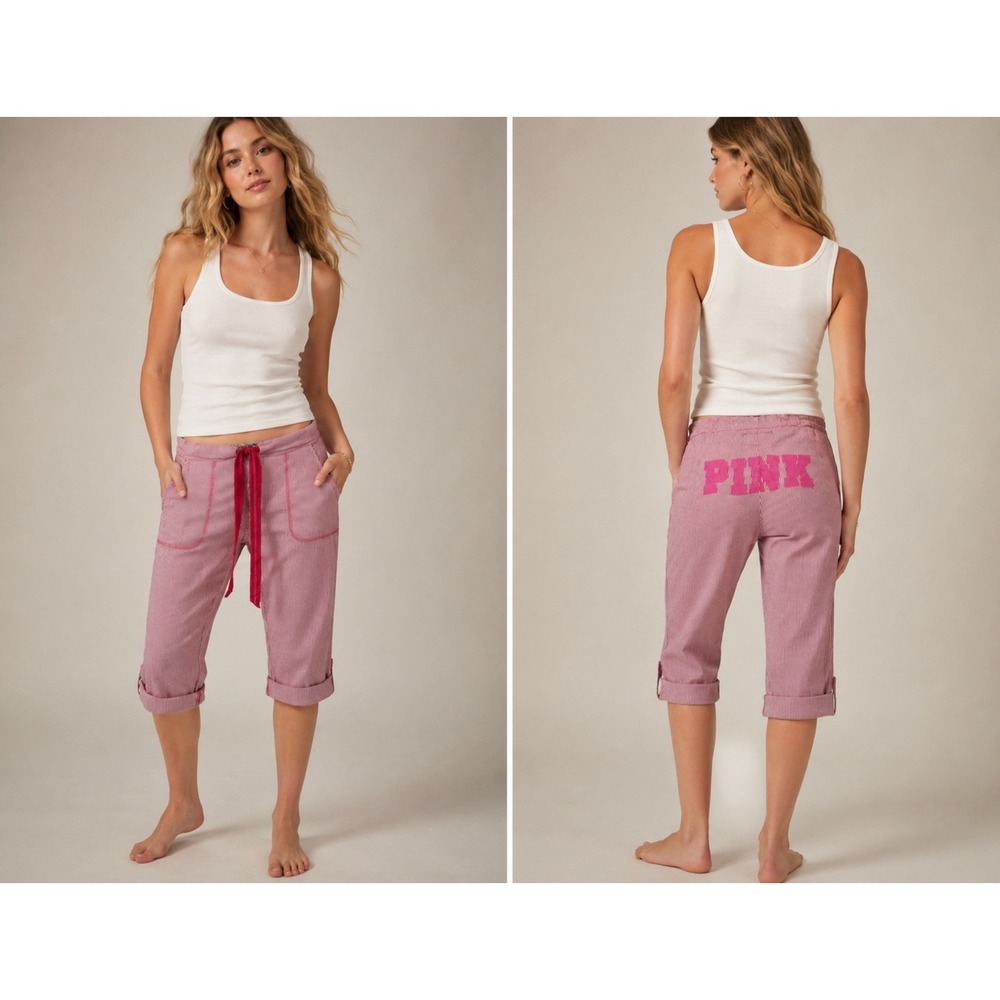 Vintage PINK Victoria's Secret Logo Pants Small Y2K Pajama Loungewear Button Tab